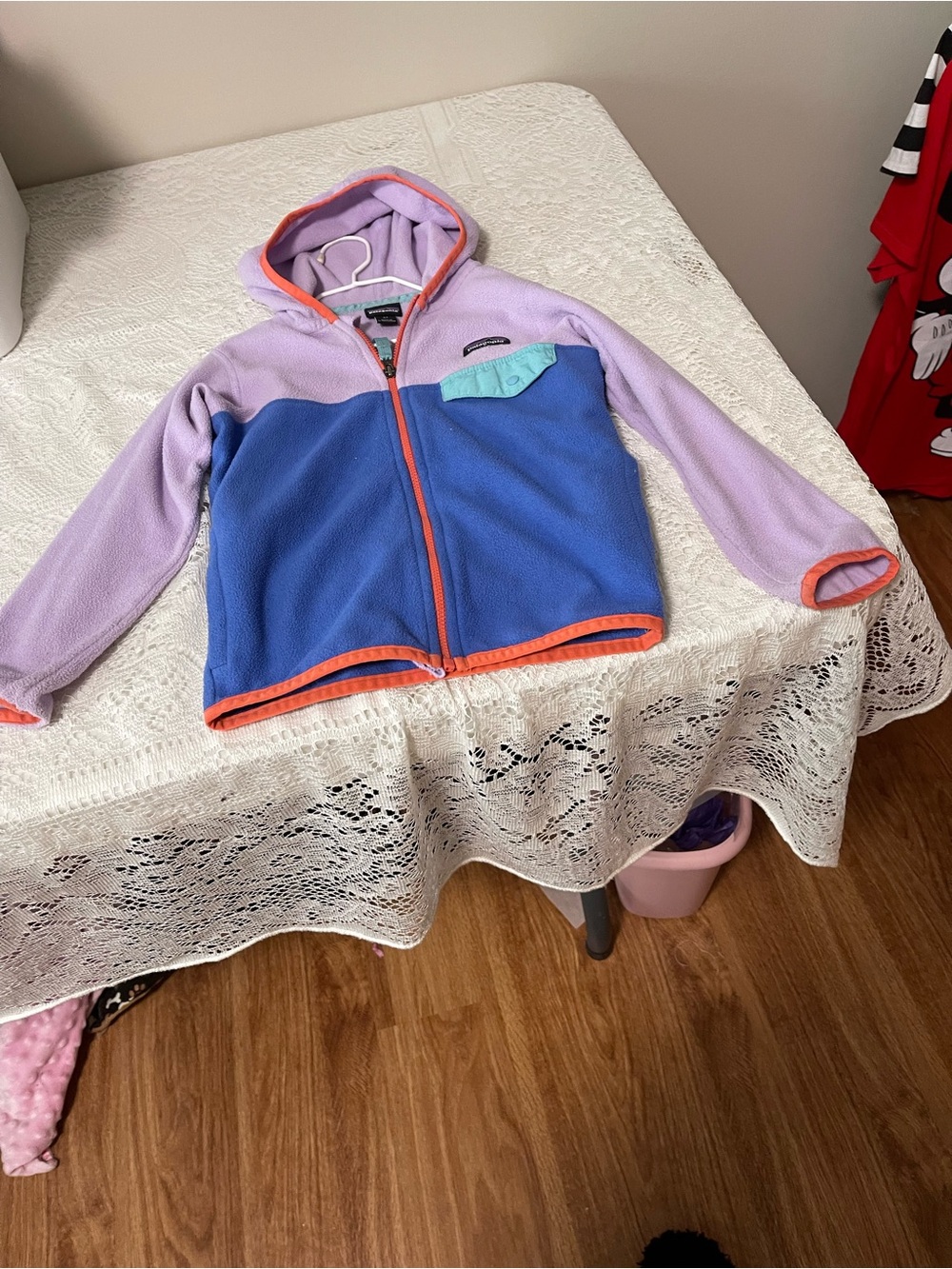 Patagonia Lavender & Blue Colorblock Fleece Hoodie with Coral Trim